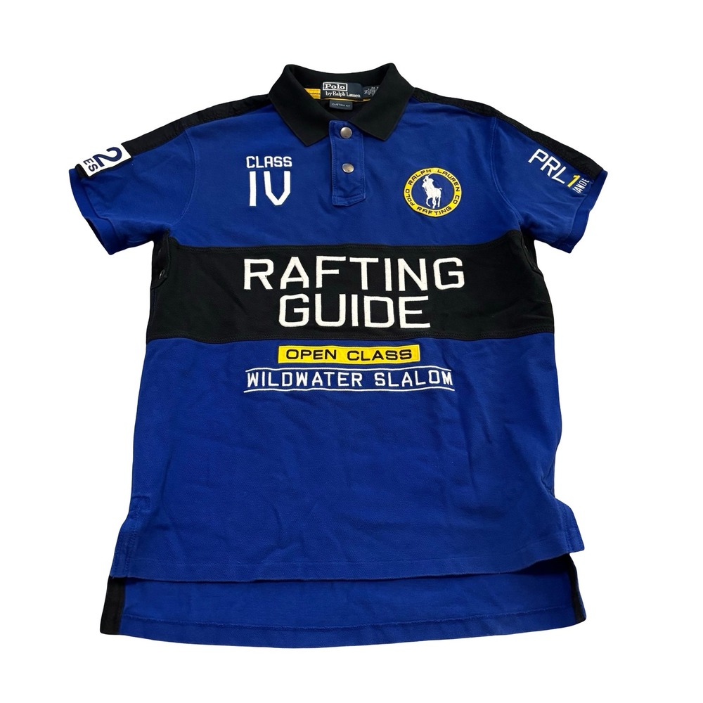 Polo Ralph Lauren Rafting Guide Blue Black Custom Fit Polo Shirt Mens Medium
